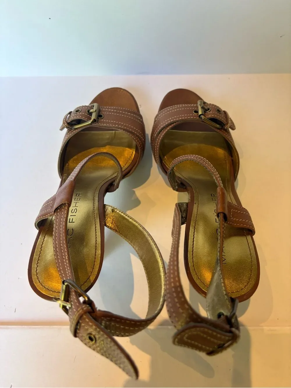 Marc Fisher Women's Brown Strappy Leather High Heel Sandals Size 9 1/2M